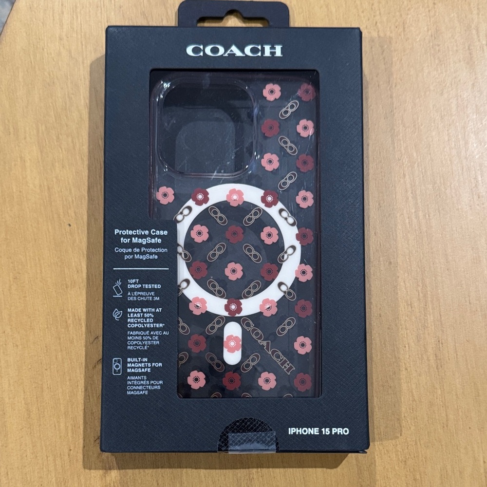 Coach Floral MagSafe iPhone 15 Pro Case Red and Pink